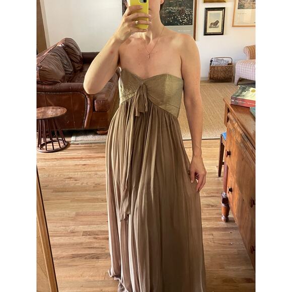 Y2K Laundry Gold Chiffon Strapless Gown Cutout Back Size 6 - Picture 1 of 7